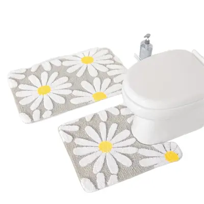 Faux Cashmere Bathroom Toilet Mat Set of 2, Anti-Slip, Minimalist