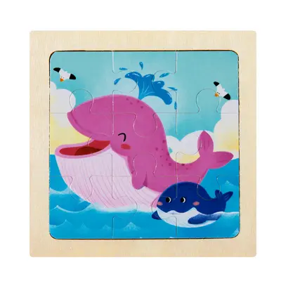 Wooden Jigsaw Puzzle Toy, 9 Pieces Cartoon Animals, Early Education - 9