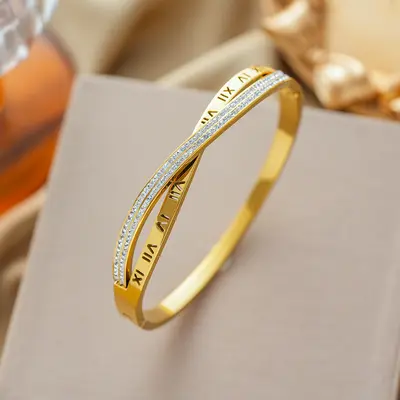 Strass-besetztes Titanzahl-Armband für Damen, offener Edelstahl, farbbeständig