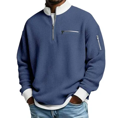 Cross-Border American Amazon Best-Selling High-Collar Color-Block Zip Hoodie Men's Sports Fashion Long Sleeve Casual Menswear - 12
