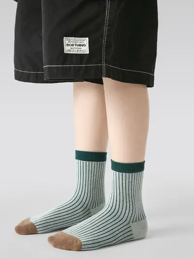 Boys' Cotton Socks, Color-Block Puppy Pattern, Odor-Resistant
