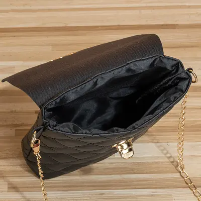 Women's Printed Single Shoulder Bag, Lock Buckle, Plaid Pattern - 5