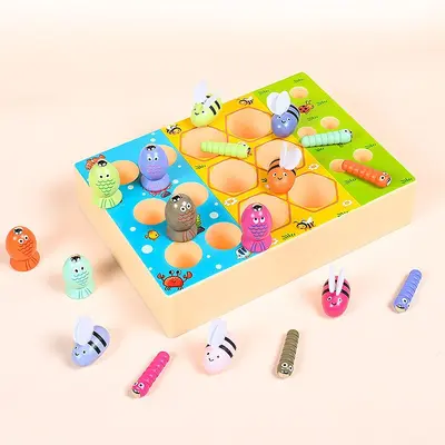 Magnetisches Holz-Angelspiel mit Bienen-Klemmen, Frühlernspielzeug - 3