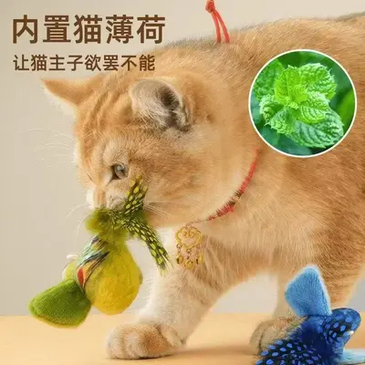 Cat Toy with Bite-Resistant Feather Wand and Realistic Chirping Bird - 5