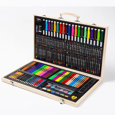 Back-to-School-Saison 180er Holzkasten Pinselsatz Aquarellstift Wachsmaler DIY Kindermalset Kunstgeschenk Kindertags-Geschenk