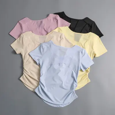 Women's Short Sleeve Quick-Dry Mesh Back Yoga Top - 1
