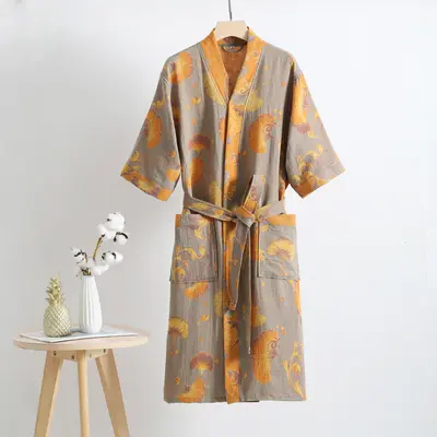 Pure cotton double-layer gauze bathrobe type A spring and summer thin pajama home clothing nightgown couple style absorbent quick-drying bathrobe - 11