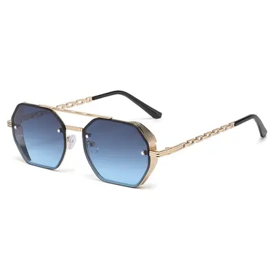 Polarized Men's Sports Sunglasses Metal Frame Double-Bridge Retro Style - 9