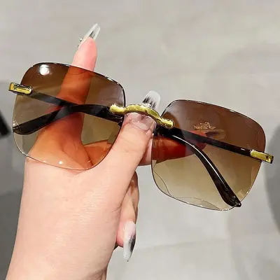 Women's Frameless Sunglasses, Large Face Style, Cut-Edge Lenses - 3