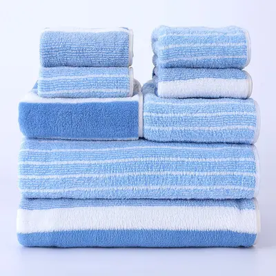 Sınır ötesi mercan kadife geniş şerit 8 parçalı havlu ve banyo havlusu kombinasyonu kare havlu havlu seti mercan kadife havlu dropshipping - 10