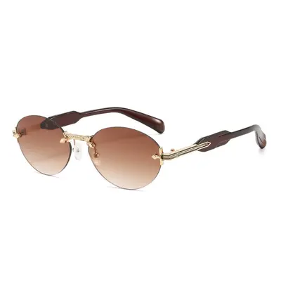 Retro Oval Frameless Sunglasses Unisex with Cut-Edge Lenses - 7