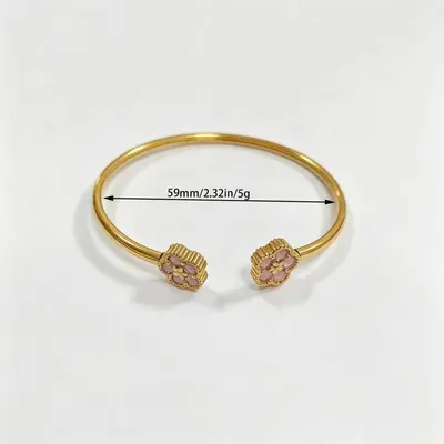Titan-Stahl Kleeblatt Armband 18K vergoldet mit Perlmutt - 9