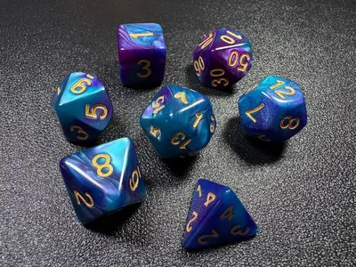 Acrylic DND Dice Set 7 Pieces Marble Pattern Multi-Faceted - 9