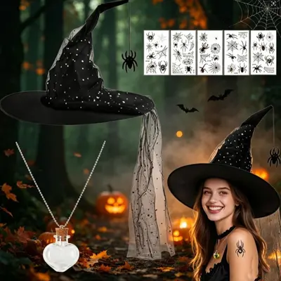 Halloween Black Pleated Mesh Witch Hat, Costume Accessory