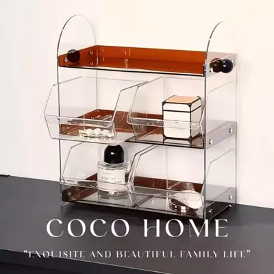 Cosmetics storage rack, desktop, with cup and tea bag compartments