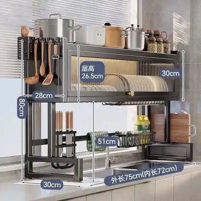 Mutfak lavabo depolama rafı tezgah üstü bulaşık toz geçirmez kurutma rafı çok fonksiyonlu lavabo basit dolap depolama düzenleyici. - 8