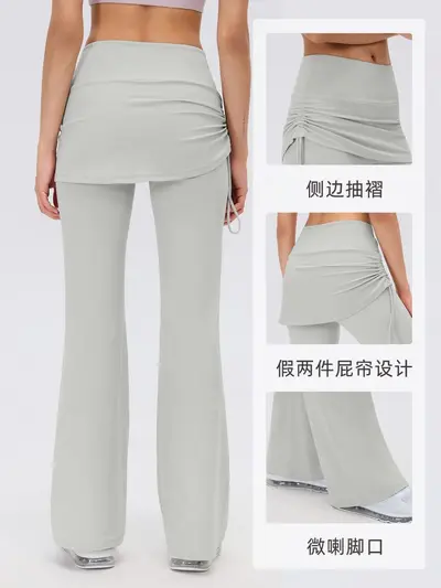 Faux Two-Piece High-Waisted Yoga Pants with Side Drawstring, Stretch, Model D26142 - 3