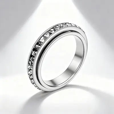 4MM Single-Row Square Diamond Rotating Titanium Steel Ring, Starry Sky Couple Rings - 7