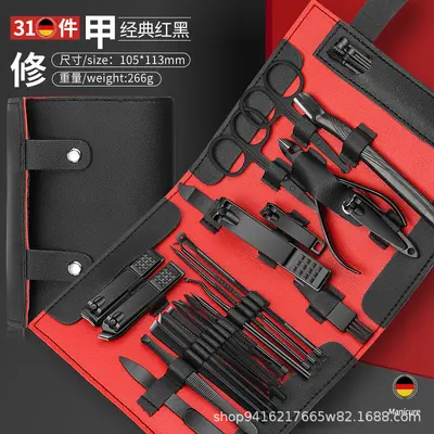 新款指甲刀套装折叠款黑红31件套修脚刀指甲剪全套挖耳勺去死皮 - 7