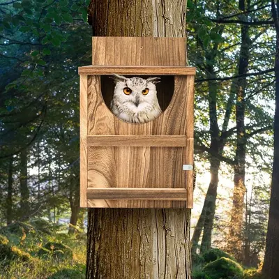 Holz-Eulenhaus Vogelnistkasten zum Aufhängen, Rechteckige Öffnung