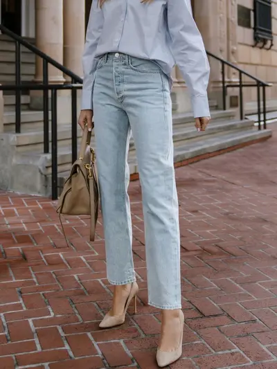 European and American Stretch Straight-Leg Denim Jeans for Women
