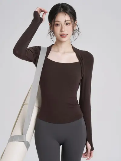 瑜伽服上衣女秋款弹力紧身显瘦运动速干T恤外穿跑步训练健身长袖