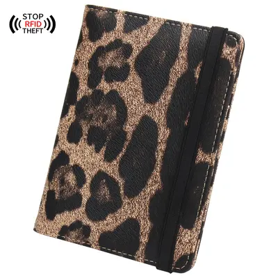 RFID passport holder with leopard print, multiple card slots, short style - 7