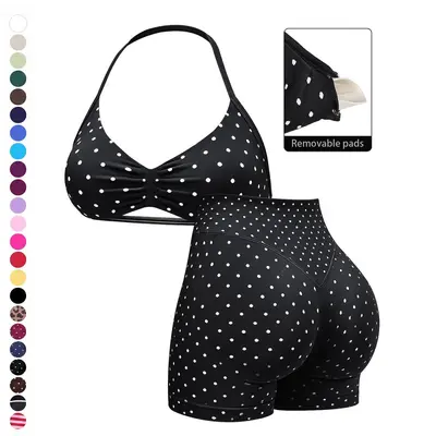 Seamless High-Stretch Women's Yoga Set with Halter Bra and Three-Quarter Leggings - 3