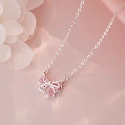 S999 sterling silver butterfly bow necklace, delicate design