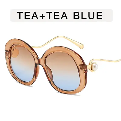 Round Frame Gradient Sunglasses, Pearl-Embellished Women's Party Sunglasses - 8
