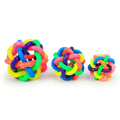 Colorful Bell Woven Cat Ball, Self-Play Sound Toy, Rubber