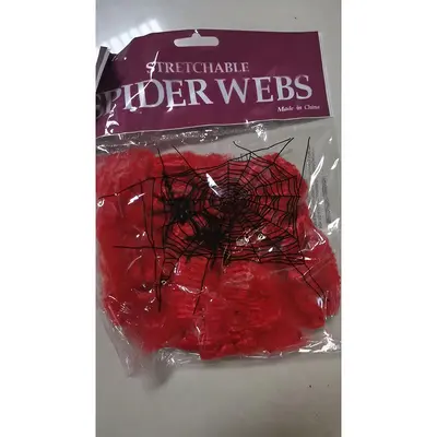 Halloween Spider Web Decoration with Cotton Spiders and Small Plastic Spiders - 10