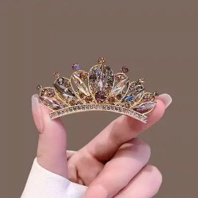 Lightweight Luxury Crystal Crown Hair Clip Spring Clip