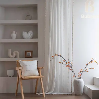 Baba Fabric Nordic Style Cross-Border Simple Window Screen Living Room Bedroom Balcony Bay Window Lace Tulle Curtain Factory Finished Product Wholesale