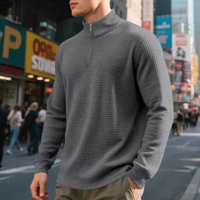 Men's Autumn Winter Jacquard Half-Zip Stand Collar Sweatshirt, Loose Fit - 11