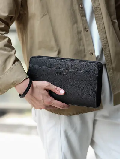 Men's Clutch Bag with Fingerprint Lock, Large Capacity - 6