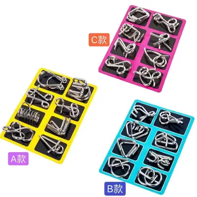 Metall-Lernspielzeug, Knobelpuzzle, 8-teiliges Ring-Set - 3