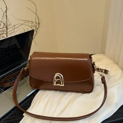 Textured Small Square Women's Bag with Locking Shoulder Strap - 2