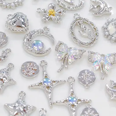 Silver Zircon Bow, Cross, Star and Rose Pendant for Handmade DIY Jewelry Making