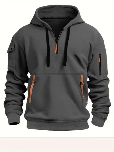 Sınır ötesi ihracat Avrupa boyutu ilkbahar ve sonbahar erkek sweatshirt kapüşonlu fermuarlı çok cepli kazak erkek spor günlük ceket - 13
