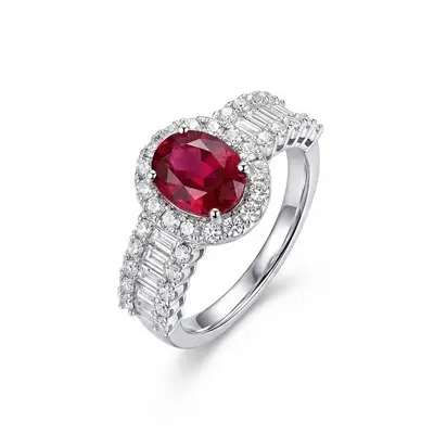 S925 Sterling Silver Moissanite Ring 1.5 Carat Oval 6x8 mm Red Stone