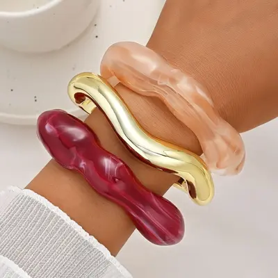 Colorful Geometric Resin Bracelet Set for Women - 10