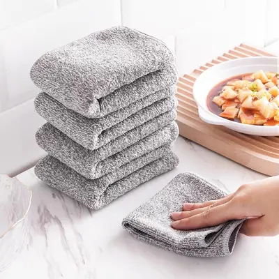 Bamboo Charcoal Kitchen Cleaning Cloth, Oil-Resistant Thick Dishcloth
