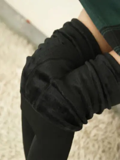 Fleece-Lined Thick Leggings, Skin-Tone, Foot-Cover Style