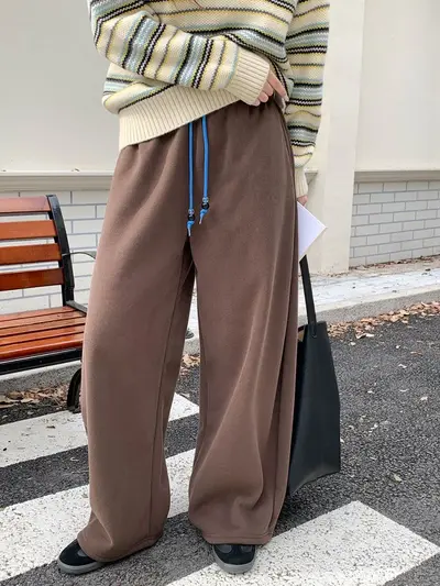 Damen-Hose mit hohem Bund, Perlendetails, Kordelzug, weites Bein, ZY3668 - 10