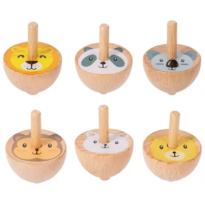 Holz-Fingerkreisel mit Obst- und Tierfiguren