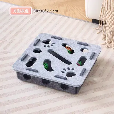 Игрушка для кошек для самостоятельной игры, средство от скуки, интерактивный лабиринт-головоломка для котят и домашних кошек с норками для прятания, войлочная коробка, дразнилка с колокольчиком и мячиком - 7