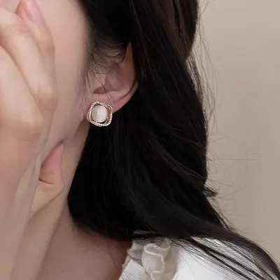 Cat eye 925 silver stud earrings women - 3