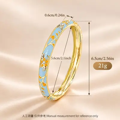 Vintage Enamel Alloy Open Bangle Ethnic Style Peony Flower Hand Ornament Cloisonne Enamel Retro Bracelet Wholesale - 13