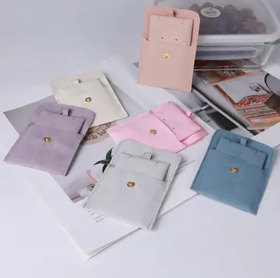 Microfiber Flip-Top Snap Jewelry Pouch Travel Portable Accessory Bag with Inner Card Necklace Earring Dust-Proof Storage Bag